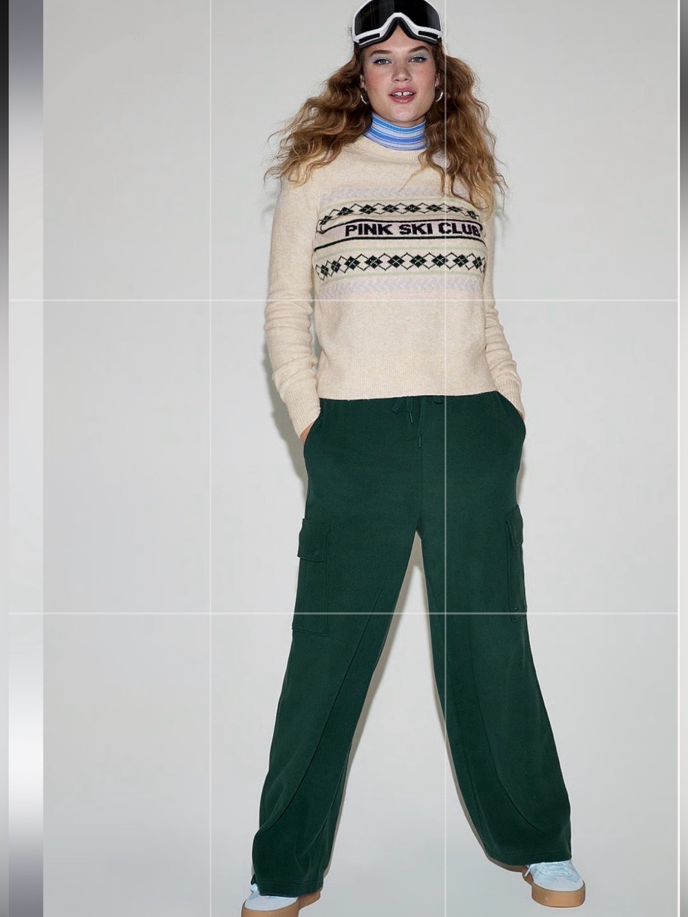 PINK COLLEGIATE KNIT CREWNECK SWEATER MEDIUM SKI CLUB